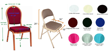 chair covers' sizes and color chart
